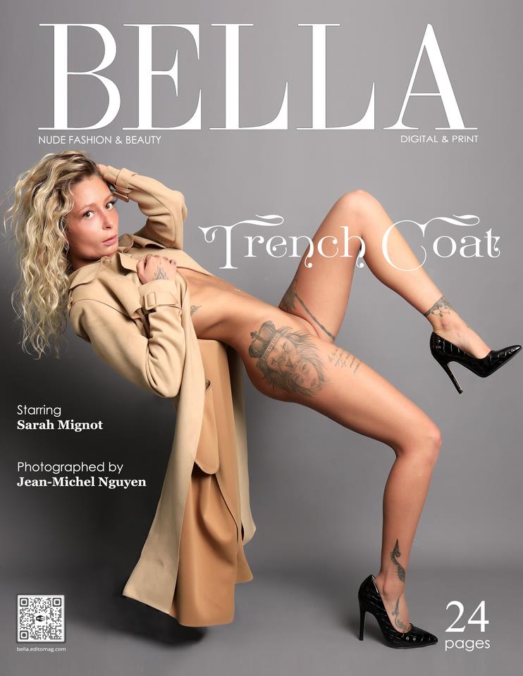 Sarah Mignot - Trench Coat cover - Bella Nude and Fashion Magazine